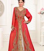 Red luxurious Full Sleeves Handmade Moroccan Kaftan with hijab