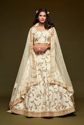 White Thread Zari Dori And Sequins Embroidered Art Silk Bridal Lehenga Choli 1