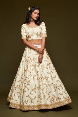 White Thread Zari Dori And Sequins Embroidered Art Silk Bridal Lehenga Choli 3