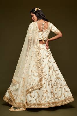 White Thread Zari Dori And Sequins Embroidered Art Silk Bridal Lehenga Choli 4