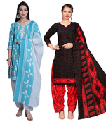 women multicolor cotton printed ready to wear patiala salwar suit combo pack of 2