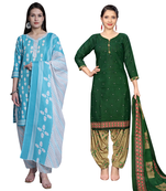 women multicolor cotton printed ready to wear patiala salwar suit combo pack of 2
