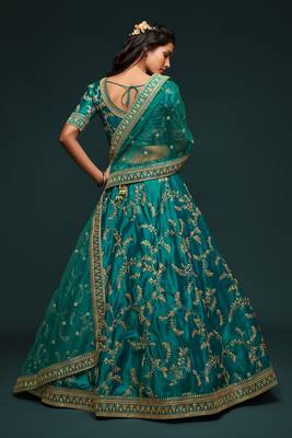 Marvelous Green Colored Thread Zari Dori And Sequins Embroidered Art Silk Designer Lehenga For Wedding Occasion 5