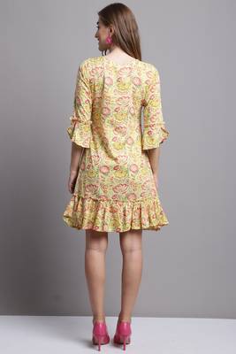 women's yellow color pure cambric cotton printed western dress 2