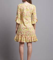 women's yellow color pure cambric cotton printed western dress