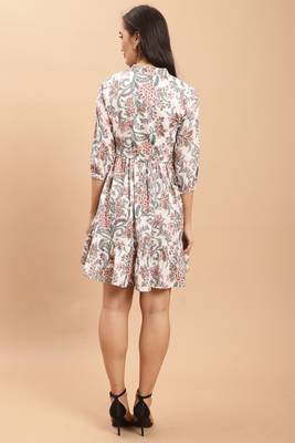 women's white color pure cambric cotton printed western dress 2
