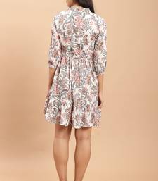 women's white color pure cambric cotton printed western dress