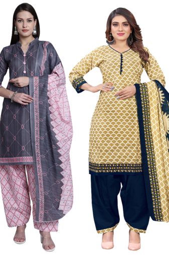 women multicolor cotton printed ready to wear patiala salwar suit combo pack of 2