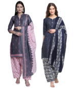 women multicolor cotton printed ready to wear patiala salwar suit combo pack of 2