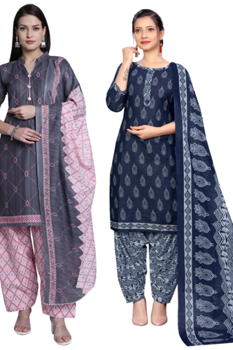 women multicolor cotton printed ready to wear patiala salwar suit combo pack of 2