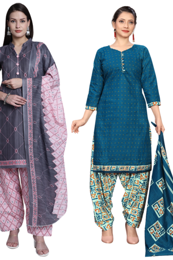 women multicolor cotton printed ready to wear patiala salwar suit combo pack of 2
