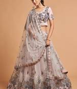 Grey Thread Zari Dori And Sequins Embroidered Soft Net Lehenga