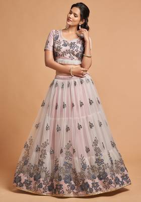 Grey Thread Zari Dori And Sequins Embroidered Soft Net Lehenga 3