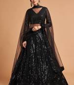 Black Thread And Multiple Sequins Embroidered Soft Net Lehenga Choli
