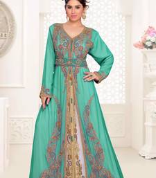 Sea-Green color Full Sleeves Handmade Moroccan Kaftan with hijab