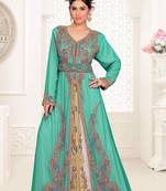Sea-Green color luxurious Full Sleeves Handmade Moroccan Kaftan with hijab