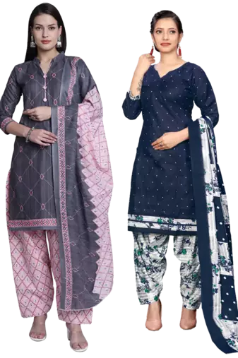 women multicolor cotton printed ready to wear patiala salwar suit combo pack of 2