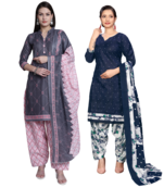 women multicolor cotton printed ready to wear patiala salwar suit combo pack of 2