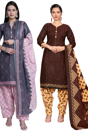 women multicolor cotton printed ready to wear patiala salwar suit combo pack of 2