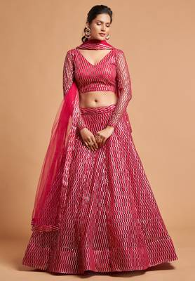 Provocative Hot Pink Thread And Multiple Sequins Embroidered Soft Net Lehenga Choli For Bride 1