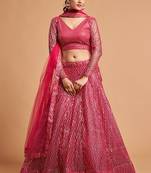 Provocative Hot Pink Thread And Multiple Sequins Embroidered Soft Net Lehenga Choli For Bride