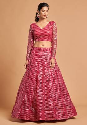 Provocative Hot Pink Thread And Multiple Sequins Embroidered Soft Net Lehenga Choli For Bride 3