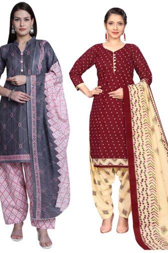 women multicolor cotton printed ready to wear patiala salwar suit combo pack of 2