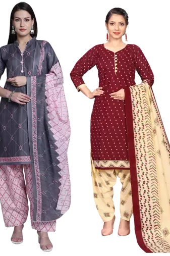 women multicolor cotton printed ready to wear patiala salwar suit combo pack of 2