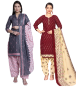 women multicolor cotton printed ready to wear patiala salwar suit combo pack of 2