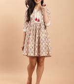 women's white color pure cambric cotton printed western dress