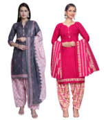 women multicolor cotton printed ready to wear patiala salwar suit combo pack of 2
