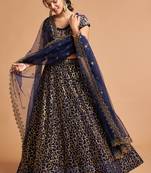 Navy Blue Zari Badla Dori And Threads Embroidered Soft Net Lehienga Choli For Women