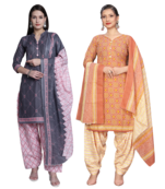 women multicolor cotton printed ready to wear patiala salwar suit combo pack of 2