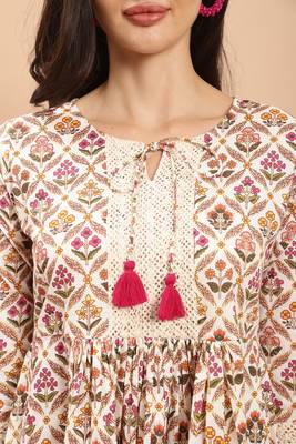 women's white color pure cambric cotton printed western dress 4