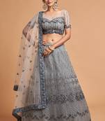 Fetching Grey Zari Badla Dori And Threads Embroidered Soft Net Designer Lehenga Choli