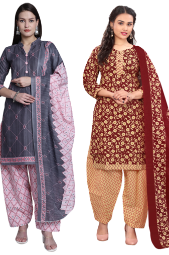 women multicolor cotton printed ready to wear patiala salwar suit combo pack of 2