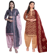 women multicolor cotton printed ready to wear patiala salwar suit combo pack of 2