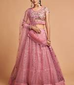 Blush Pink Zari Badla Dori And Threads Embroidered Soft Net Wedding Lehenga Choli