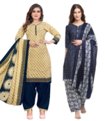 women multicolor cotton printed ready to wear patiala salwar suit combo pack of 2