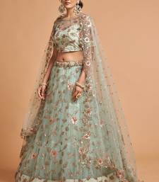 Sky Blue Zari Dori And Multiple Sequins Embroidered Soft Net Bridal Lehenga Choli