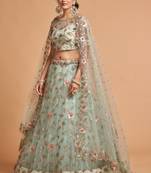 Sky Blue Zari Dori And Multiple Sequins Embroidered Soft Net Bridal Lehenga Choli