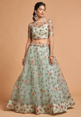 Sky Blue Zari Dori And Multiple Sequins Embroidered Soft Net Bridal Lehenga Choli 3