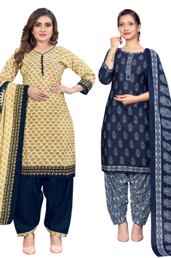 women multicolor cotton printed ready to wear patiala salwar suit combo pack of 2
