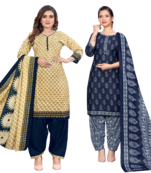 women multicolor cotton printed ready to wear patiala salwar suit combo pack of 2
