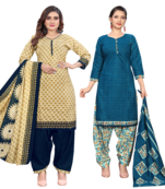 women multicolor cotton printed ready to wear patiala salwar suit combo pack of 2