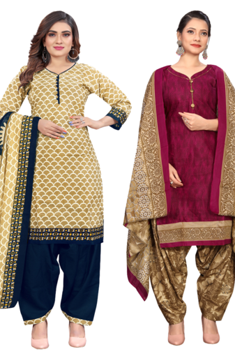 women multicolor cotton printed ready to wear patiala salwar suit combo pack of 2