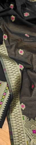 Black Chanderi Banarasi silk zari woven design dress material