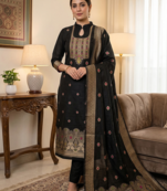 Black Chanderi Banarasi silk zari woven design dress material