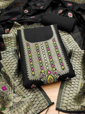 Black Chanderi Banarasi silk zari woven design dress material 3