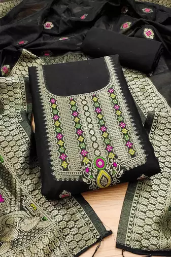Black Chanderi Banarasi silk zari woven design dress material